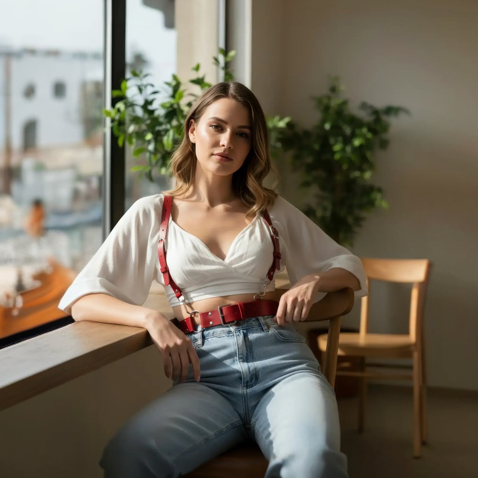 Adjustable Leather Shoulder Strap & Waist Belt