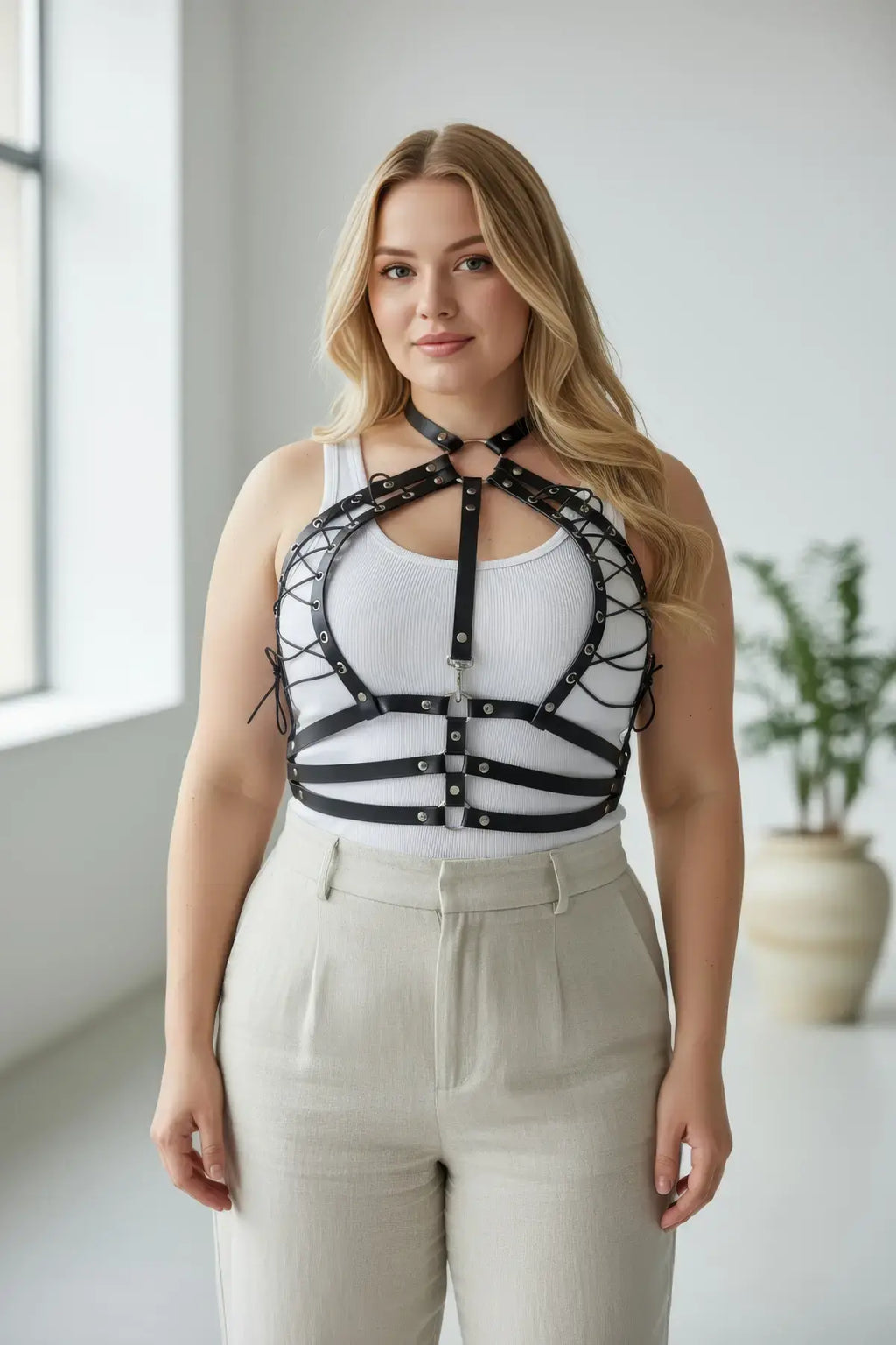 Adjustable Lace-Up Corset Harness: Plus Size and Color Options