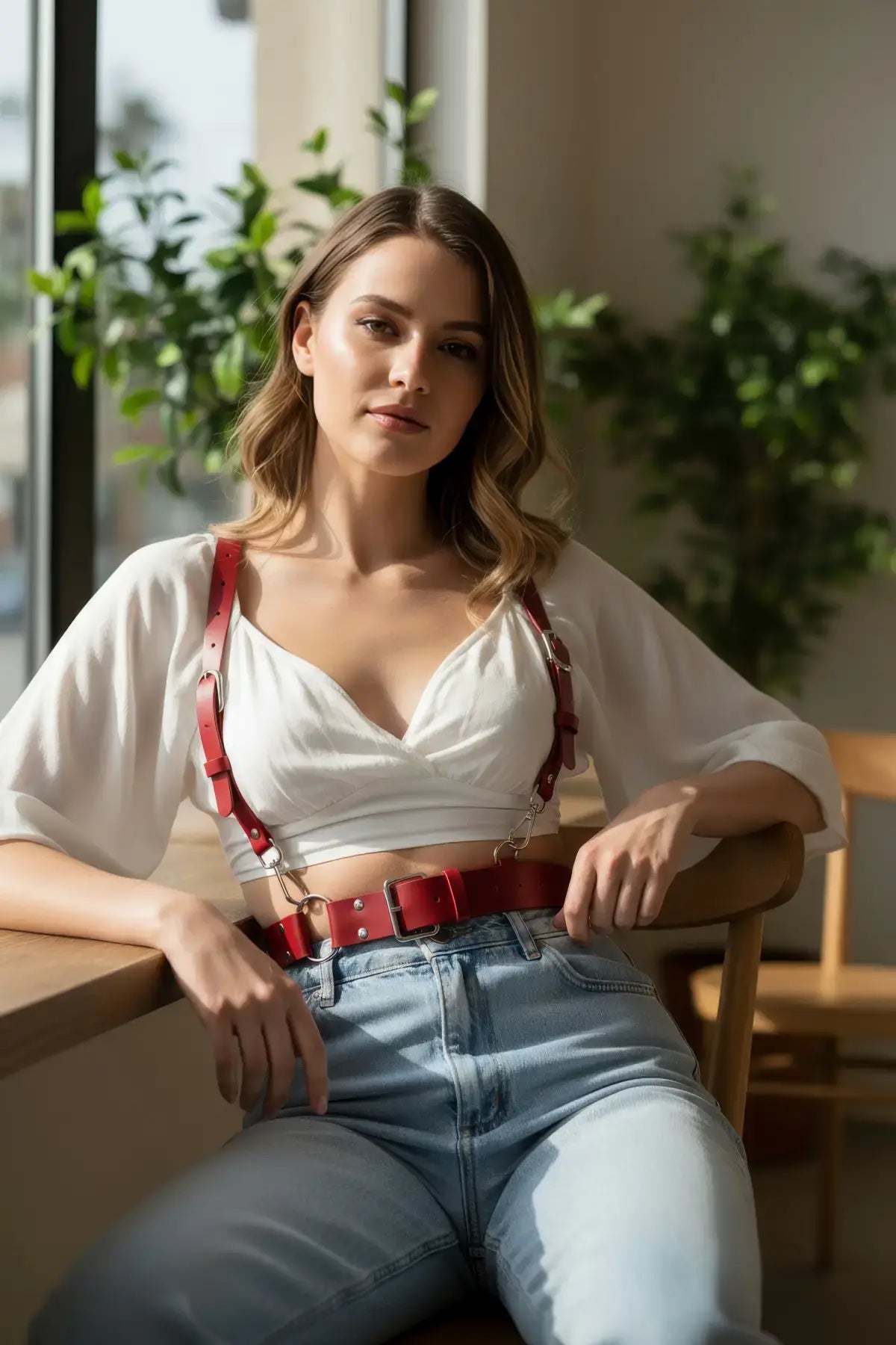 Adjustable Leather Shoulder Strap & Waist Belt