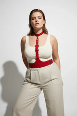 Adjustable Underbust Corset Harness with Choker, Faux Leather, Plus Size Options