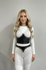 Chain Fringe Hip Belt & Underbust Chest Harness, Faux Leather Tassel Skirt, Festival Rave Wear