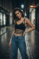 Five-Row Underbust Corset Harness With Chain Fringe: Faux Leather, Adjustable Straps