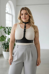 Adjustable Underbust Corset Harness with Choker, Faux Leather, Plus Size Options