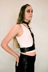 Adjustable Underbust Corset Harness with Choker, Faux Leather, Plus Size Options