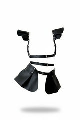 Peplum Harness Top with Sculpted Ruffle Shoulders, Faux Leather Peplum Belt Skirt, Festival Dress