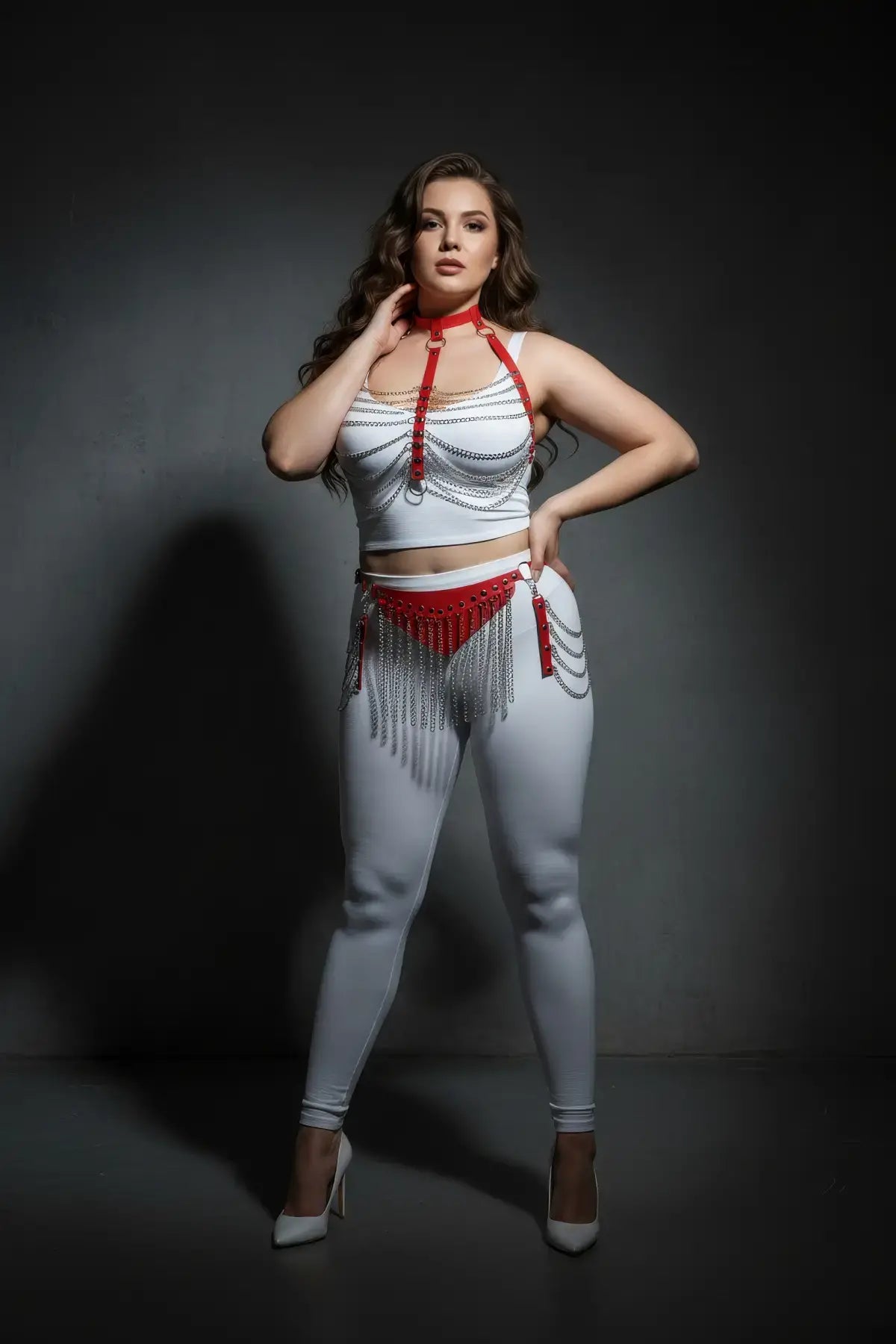 Adjustable Leather Chain Fringe Hip Belt & Chest Harness