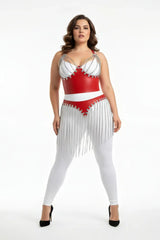 Chain Fringe Hip Belt & Underbust Chest Harness, Faux Leather Tassel Skirt, Festival Rave Wear