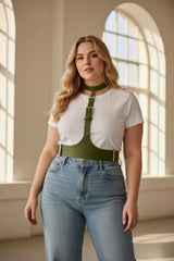 Adjustable Underbust Corset Harness with Choker, Faux Leather, Plus Size Options