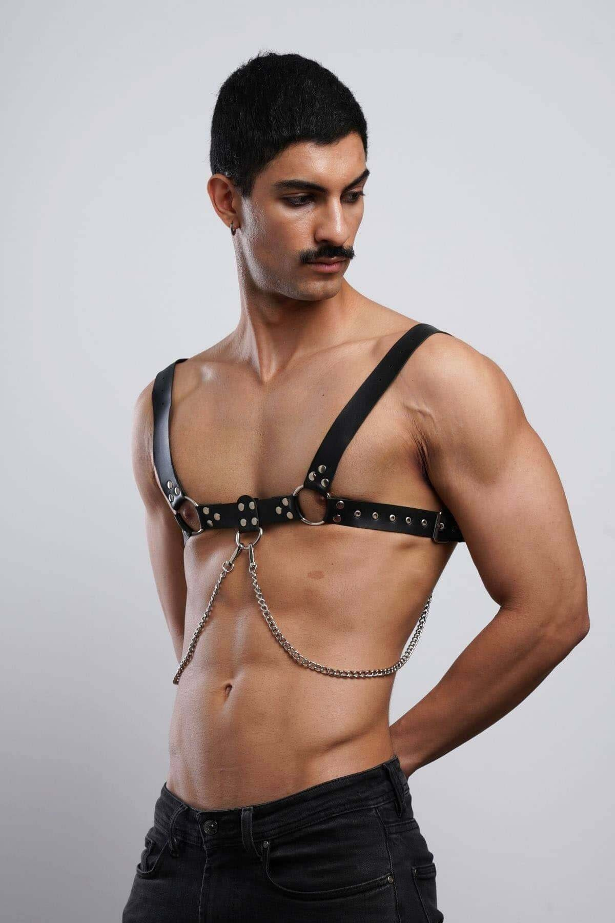 Adjustable Men’s Leather Chest Harness, Performance & Clubwear Body Accessory