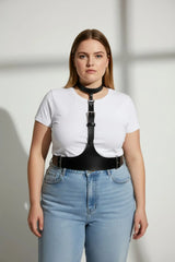 Adjustable Underbust Corset Harness with Choker, Faux Leather, Plus Size Options