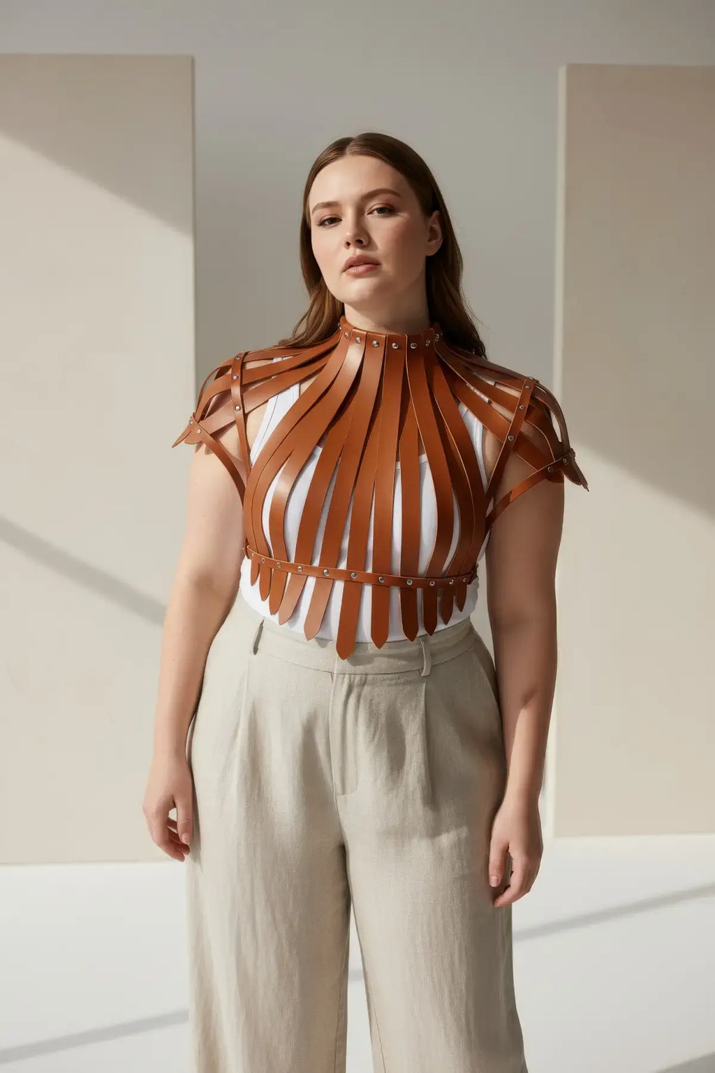 Adjustable Leather Chest & Shoulder Harness, Noir Cage Corset Top