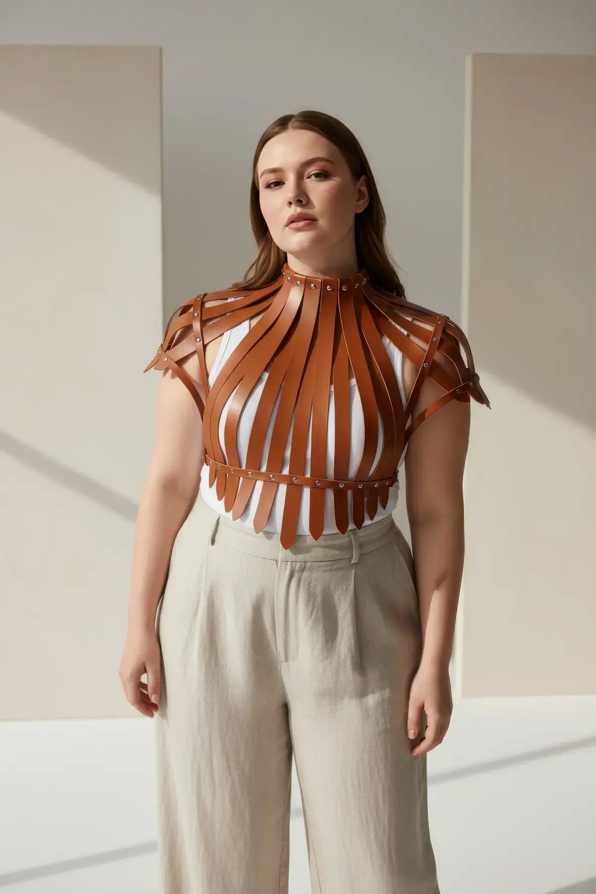 Adjustable Leather Chest & Shoulder Harness, Noir Cage Corset Top