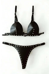 Handmade Vegan Leather Bustier and Panties, Plus Size Adjustable Leather Lingerie, Black-Red-Green-Brown Colors