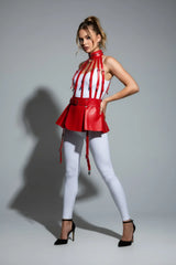 Caged Harness Pleated Mini Skirt, Adjustable High-Waist Festival Cage Mini-Skirt with Straps