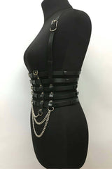 Five-Row Underbust Corset Harness With Chain Fringe: Faux Leather, Adjustable Straps