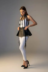 Caged Harness Pleated Mini Skirt, Adjustable High-Waist Festival Cage Mini-Skirt with Straps