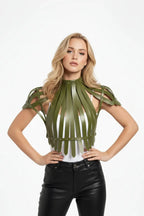 Adjustable Leather Chest & Shoulder Harness, Noir Cage Corset Top