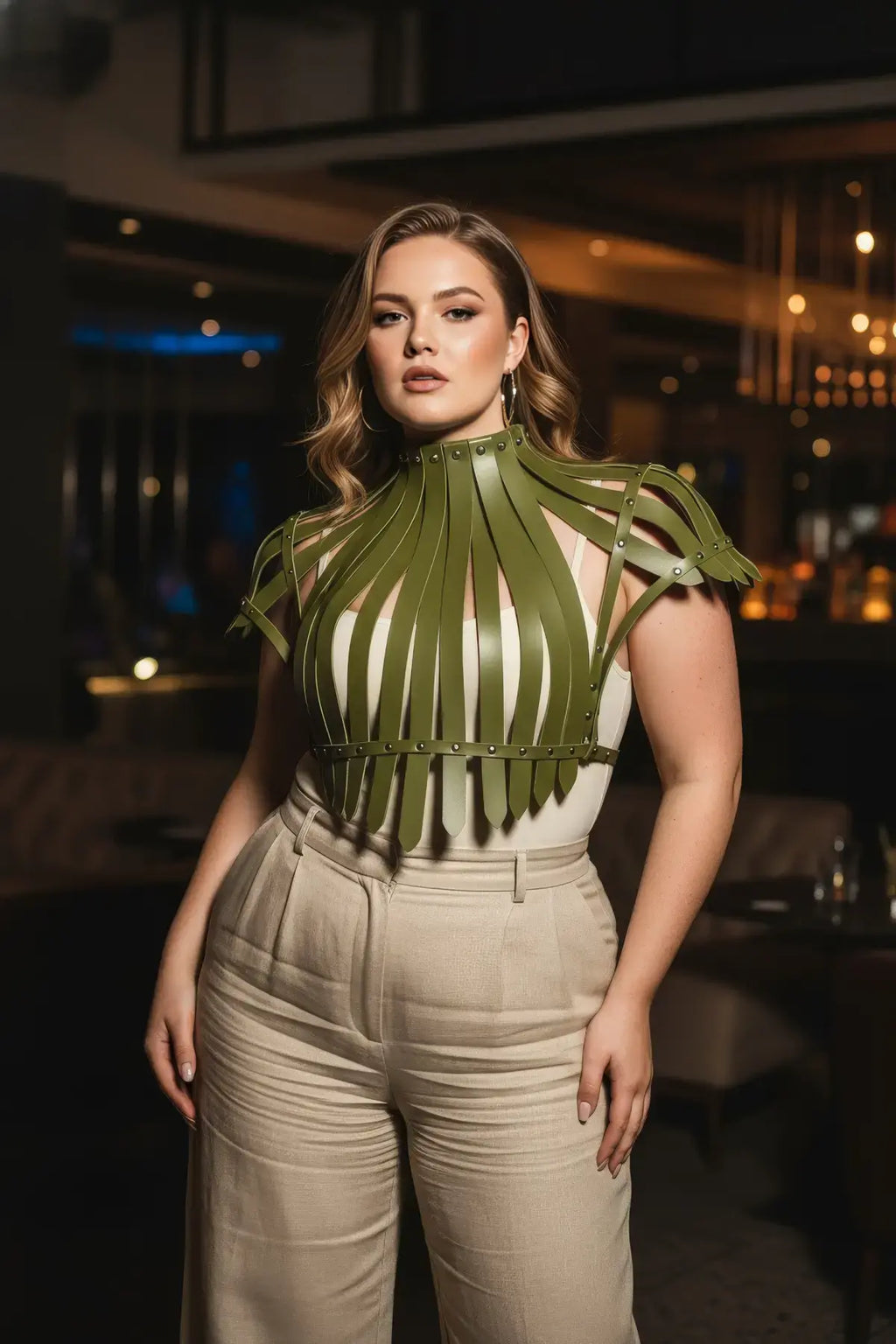 Adjustable Leather Chest & Shoulder Harness, Noir Cage Corset Top