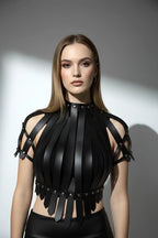 Adjustable Leather Chest & Shoulder Harness, Noir Cage Corset Top