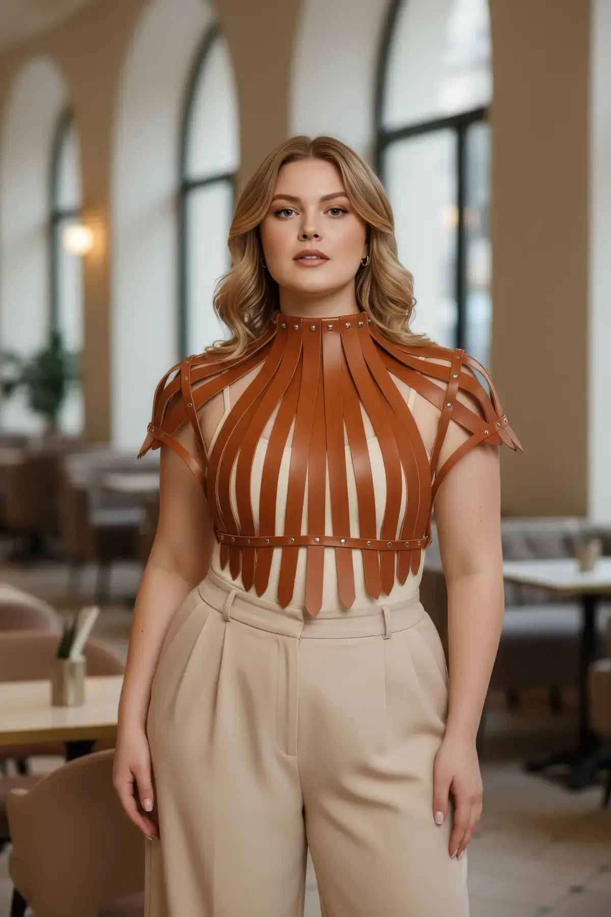 Adjustable Leather Chest & Shoulder Harness, Noir Cage Corset Top