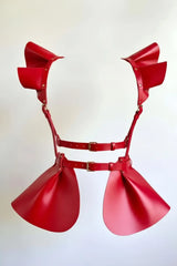 Peplum Harness Top with Sculpted Ruffle Shoulders, Faux Leather Peplum Belt Skirt, Festival Dress