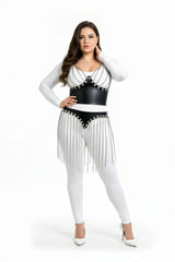 Chain Fringe Hip Belt & Underbust Chest Harness, Faux Leather Tassel Skirt, Festival Rave Wear