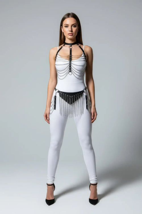 Adjustable Leather Chain Fringe Hip Belt & Chest Harness