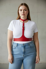 Adjustable Underbust Corset Harness with Choker, Faux Leather, Plus Size Options