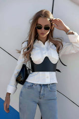 Adjustable Underbust Harness Top: Faux Leather Shoulder-Strap Corset Style