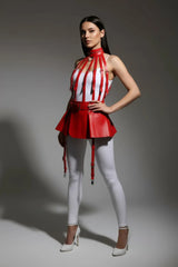 Caged Harness Pleated Mini Skirt, Adjustable High-Waist Festival Cage Mini-Skirt with Straps