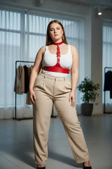 Adjustable Underbust Corset Harness with Choker, Faux Leather, Plus Size Options