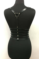 Five-Row Underbust Corset Harness With Chain Fringe: Faux Leather, Adjustable Straps