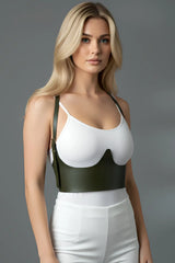 Adjustable Underbust Harness Top: Faux Leather Shoulder-Strap Corset Style
