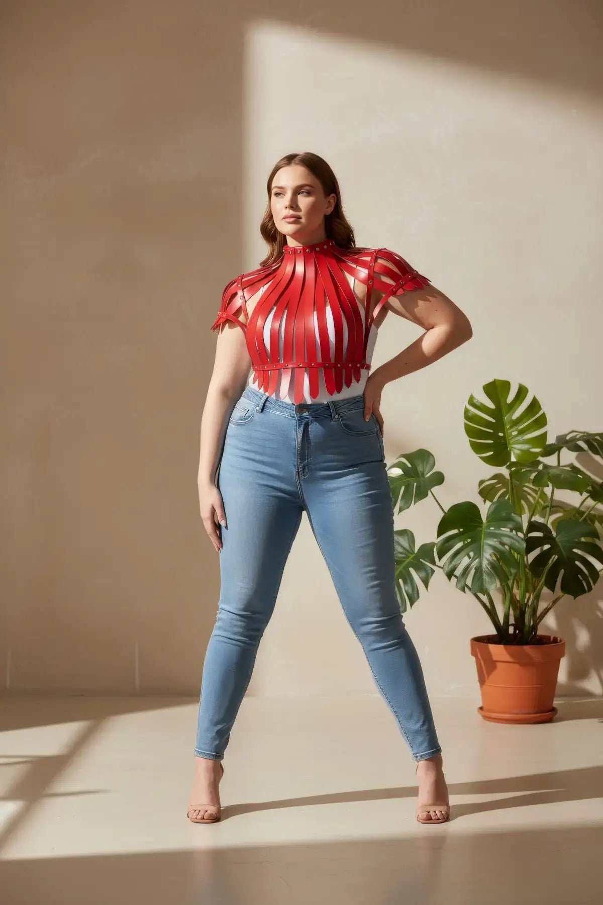 Adjustable Leather Chest & Shoulder Harness, Noir Cage Corset Top