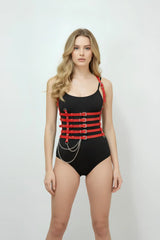 Five-Row Underbust Corset Harness With Chain Fringe: Faux Leather, Adjustable Straps